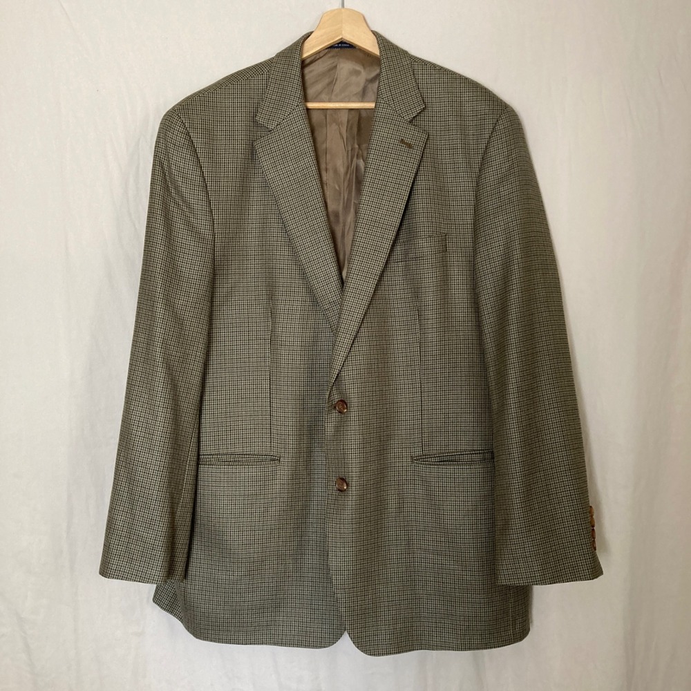 Ralph Lauren Silk Wool Houndstooth Sport Coat Blazer 46L Tan Brown Dillard's